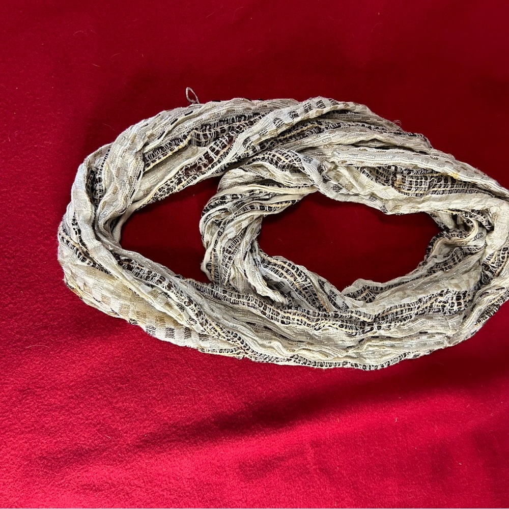 White sparkly and brown printed infinity scarf